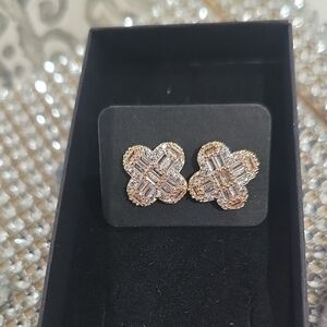 Chic Gold and CZ Arpels Floral Earrings